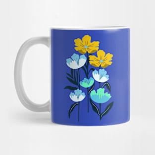 Colorful tropical flowers in blue and yellow Mug